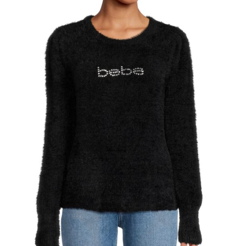 EUC Bebe Embellished Long Sleeve Black Sweater - Size XL